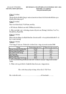 Đề thi khảo sát chất lượng Chuyên đề lần II năm học 2015 - 2016 môn địa lý- khối 12 thời gian làm bài 60 phút